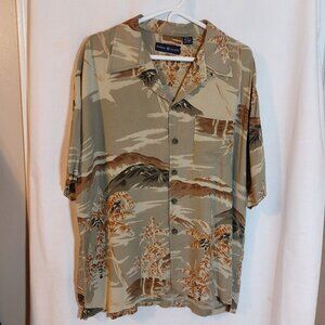 World Island Mens Hawaiian Aloha Shirt Size Large Short‎ Sleeve Cotton Button Up